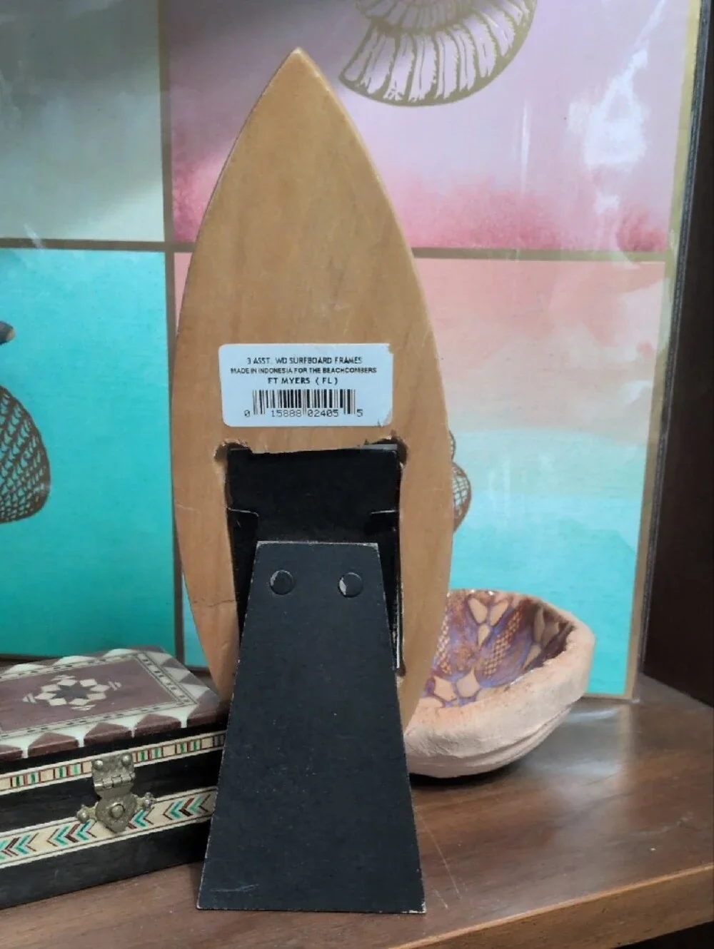 Wooden Surfboard Photo Frame - Orange Striped